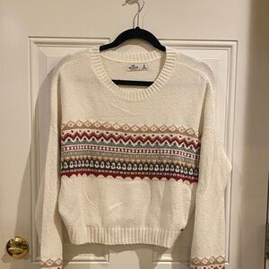 Hollister Cream Sweater with Red and Gray Accents
